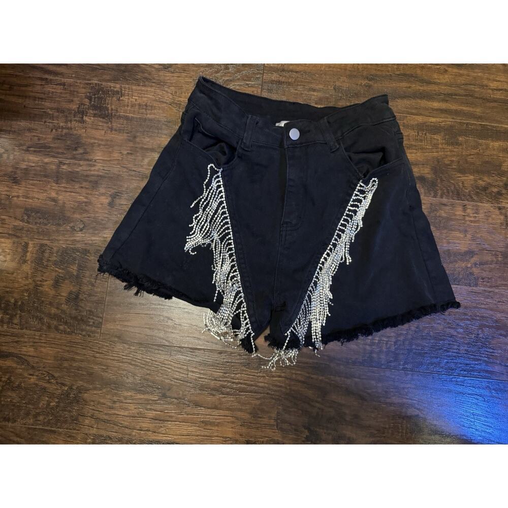 Blue B Collection Women Shorts Cut Off Rhinestone Dangle Distressed Sz:medium